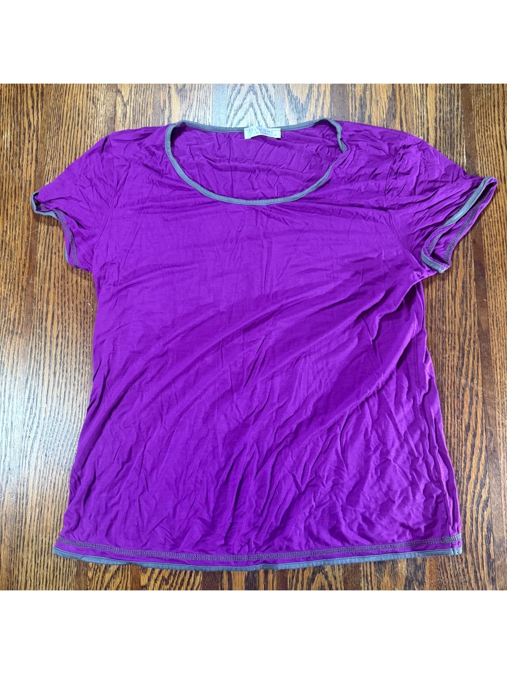 Ekouaer Purple Contrast Trim Short Sleeve Lounge Tee Sleepwear Top Size S